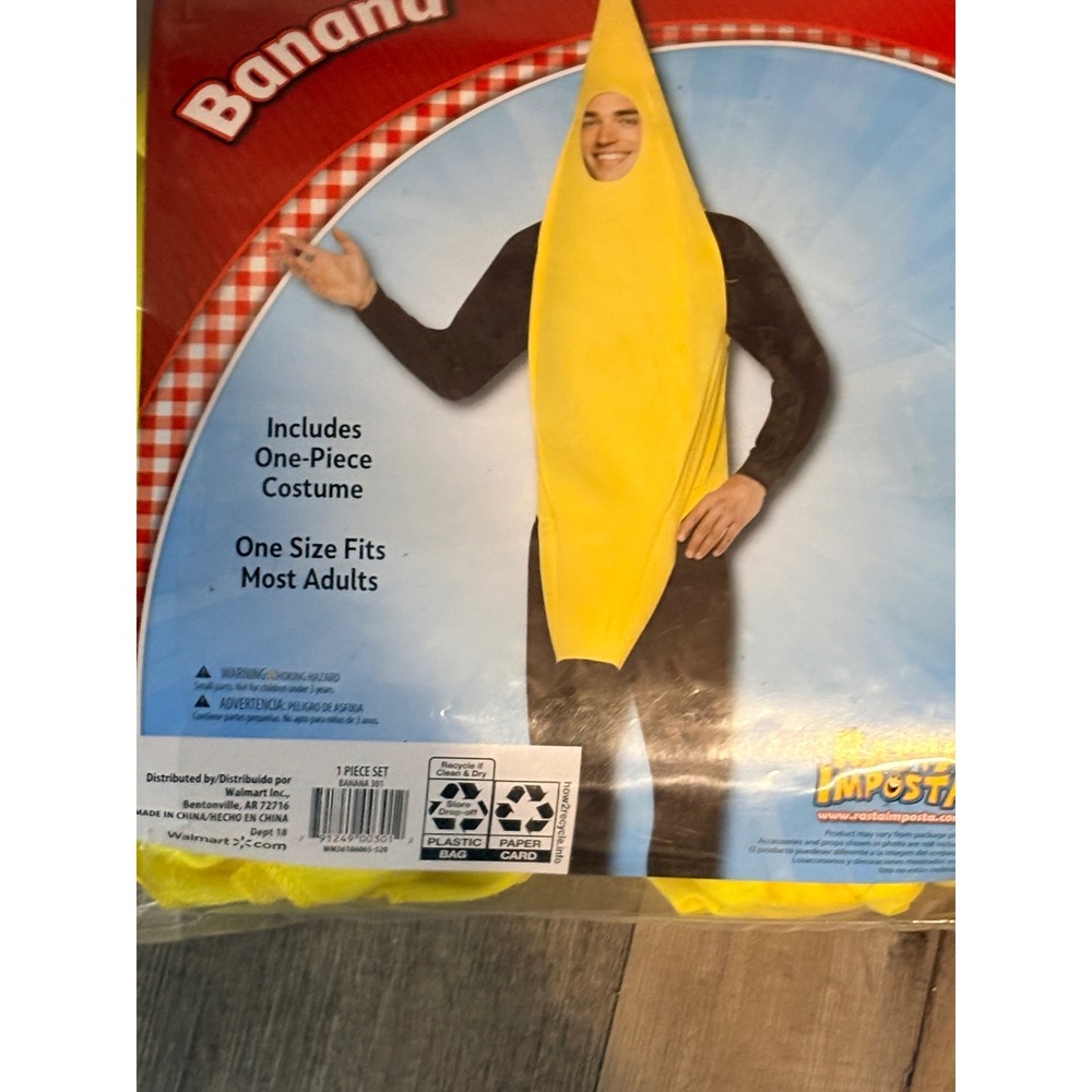 Rasta Imposta Banana Costume Adult One Size Yellow One Piece Tunic BANANA 301